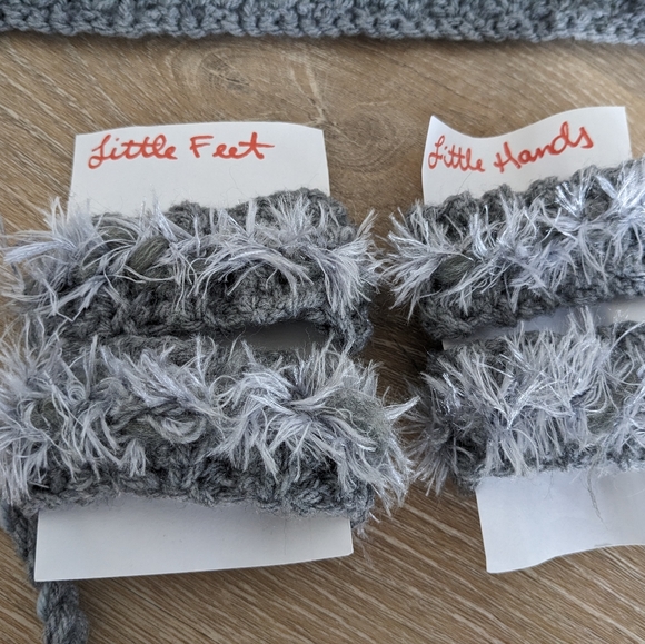 Crotchet Baby Wolf Hat Set with Wrist and Ankle Cuffs - Picture 4 of 5